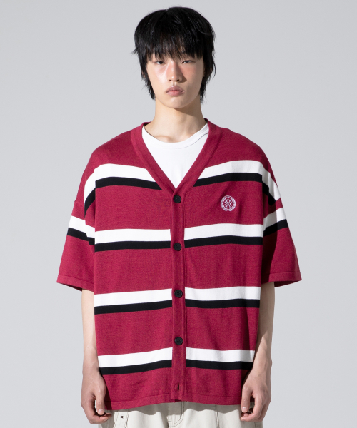 XTK144 Preppy Stripe Short Sleeve Knit Cardigan