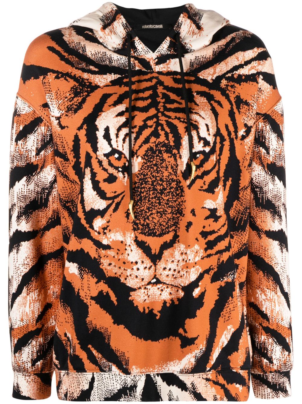 Tiger-print drawstring hoodie - Orange