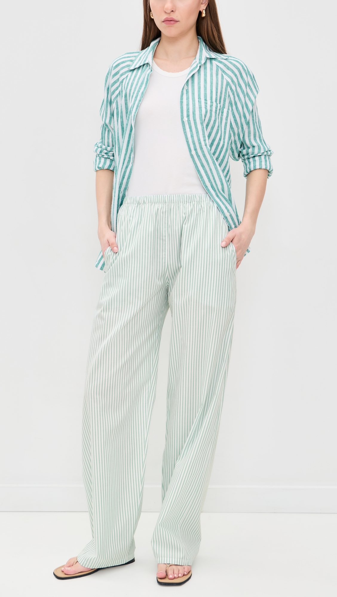 Yoshi Stripe Wide Leg Pants Vert Stripe