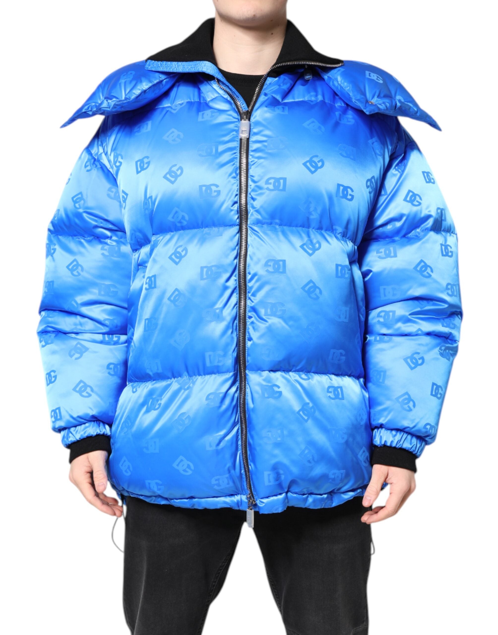 Logo-Monogram Quilted Nylon Down Jacket — Blue