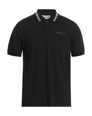 Bikkembergs Man Polo shirt Black Size 36 Cotton, Elastane