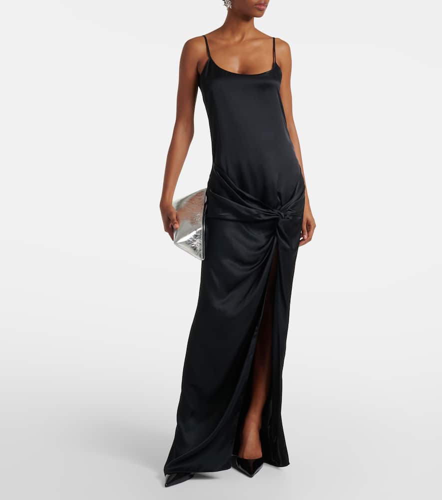Gathered satin slip dress