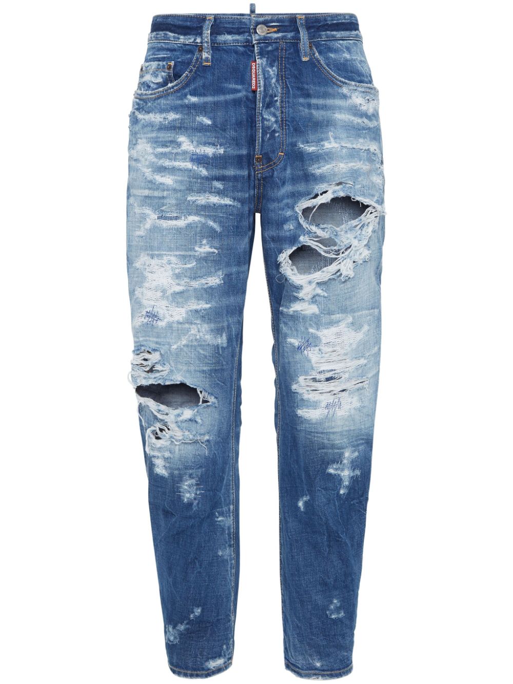 Distressed straight-leg jeans - Blue