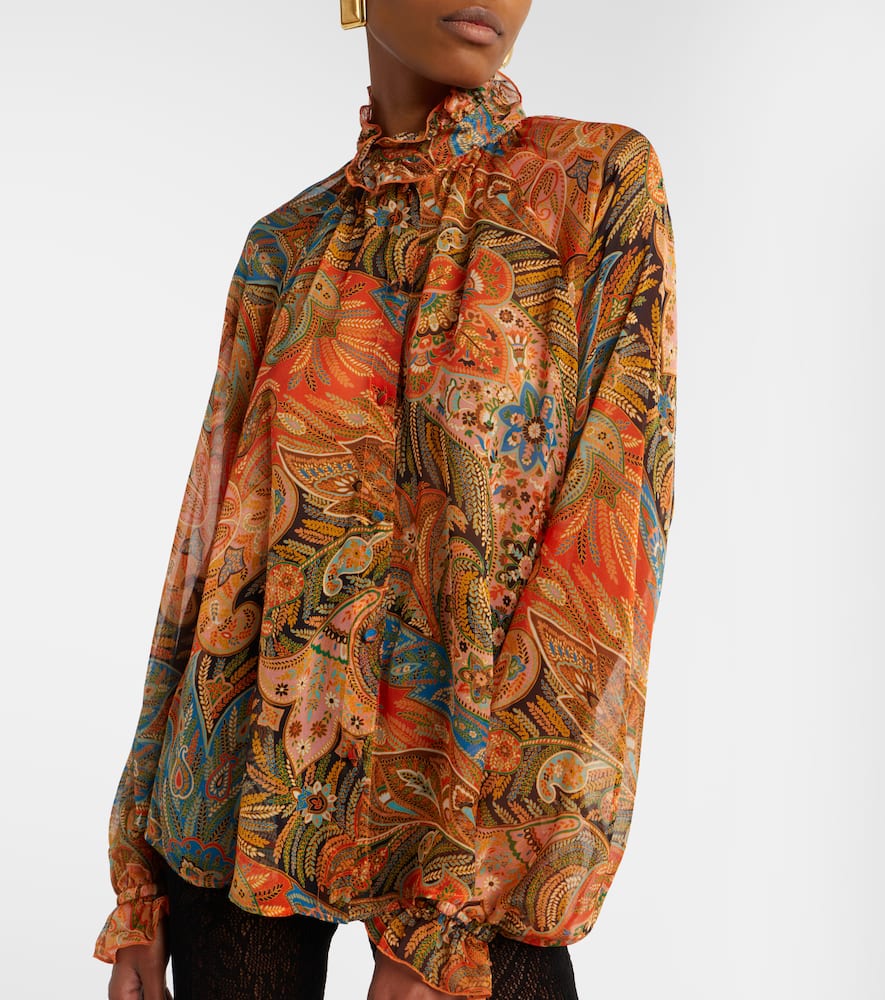 Printed ruffled silk blouse