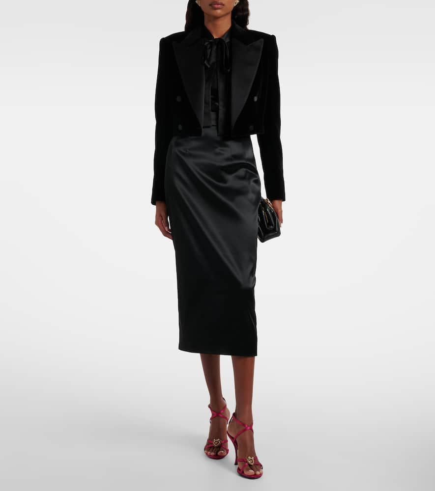 Cropped cotton-blend velvet blazer