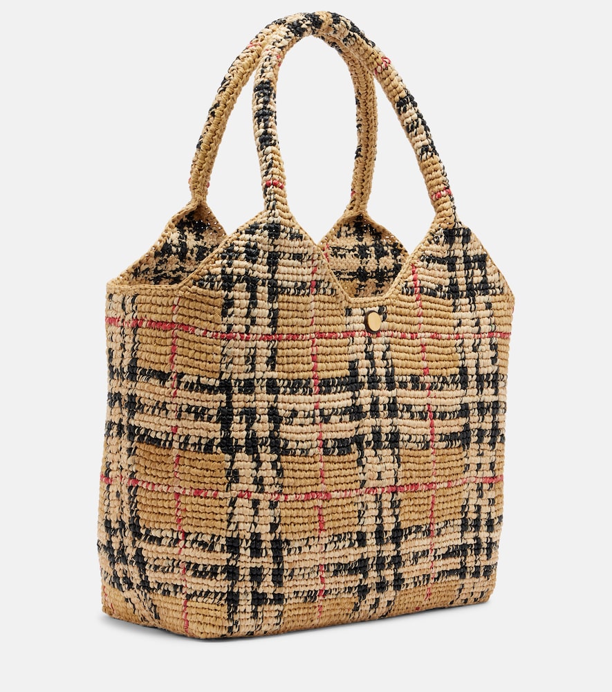 Check Large raffia tote bag