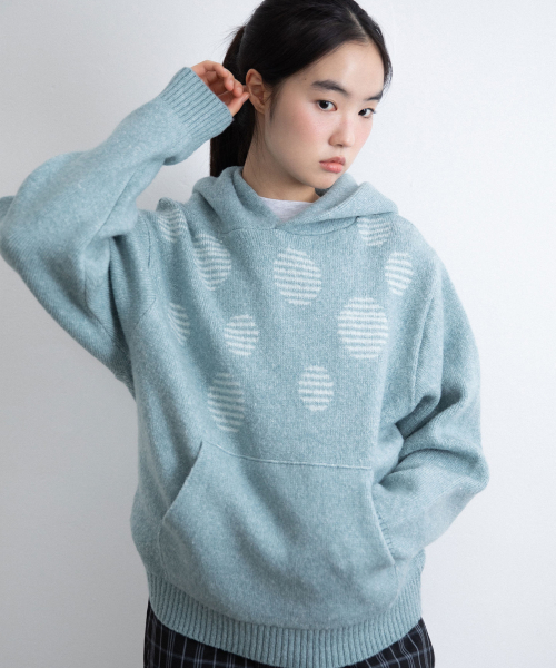 DOT KNIT HOODIE_MINT