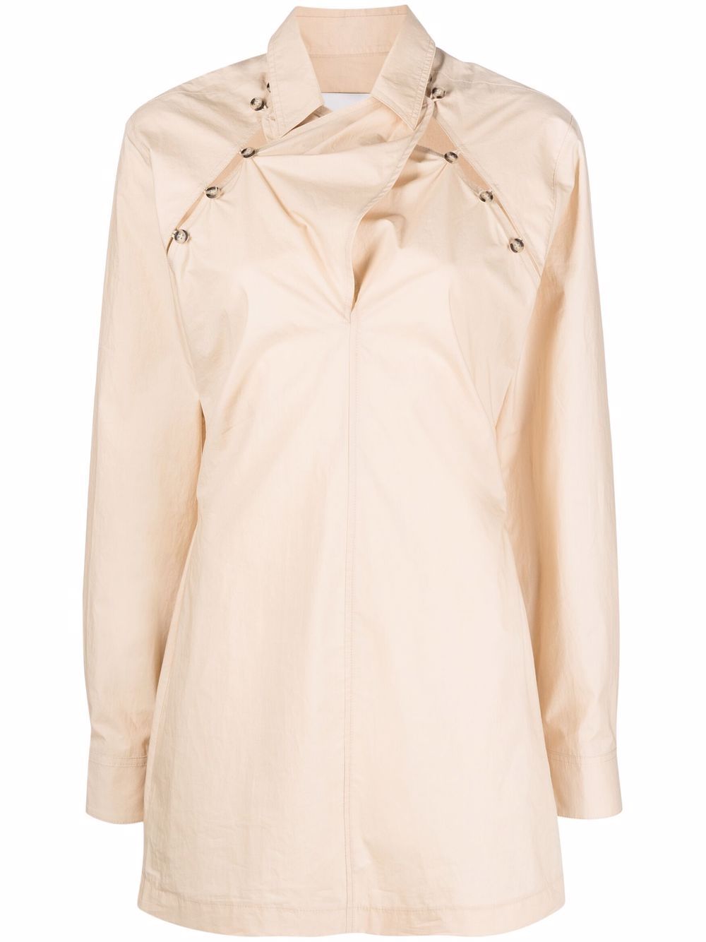 Asymmetric-fastening mini shirt dress - Neutrals