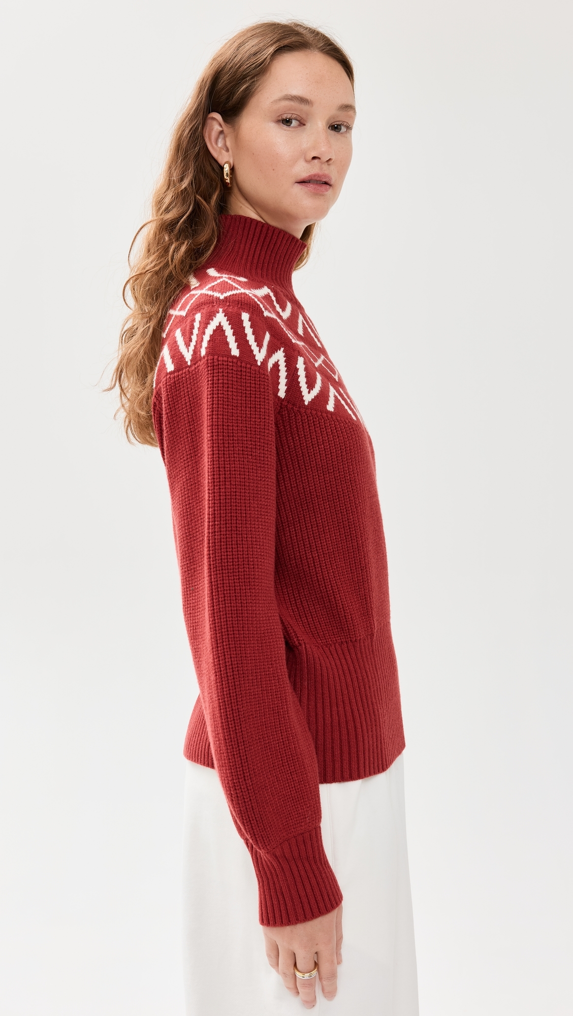 Marcie Fair Isle Yoke Knit Sweater Red Dahlia