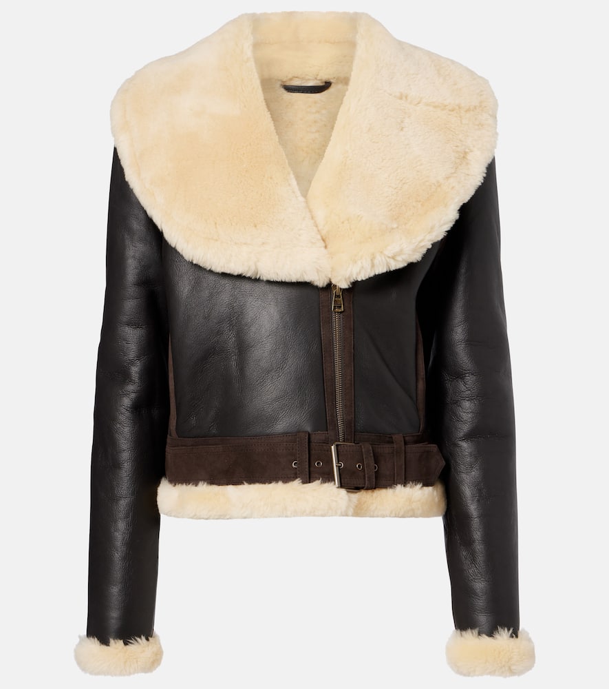 Shearling-trimmed leather jacket