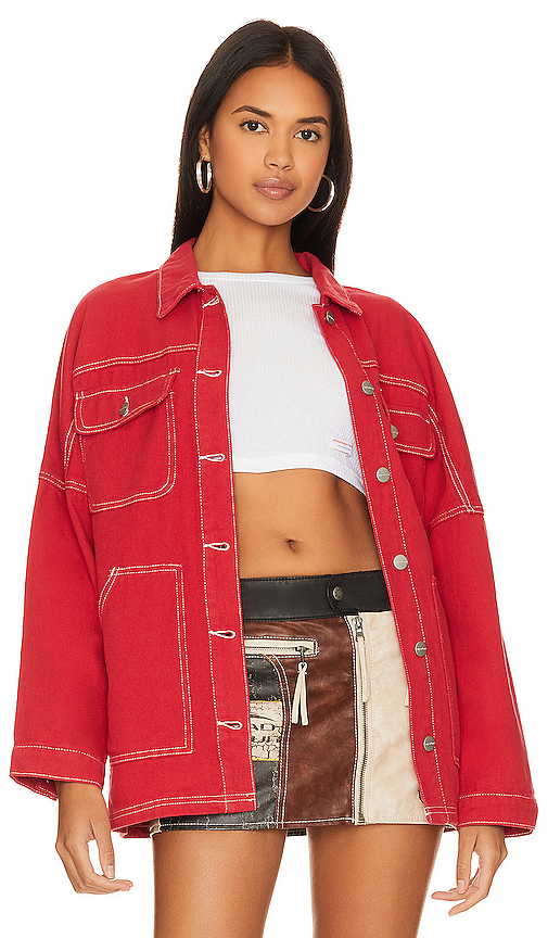 Superdown Davey Denim Jacket in Red. M. Also in XXS
