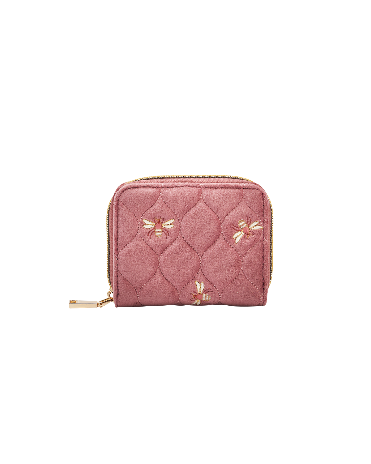 Fable England Quilted Bee Embroidered Small Purse in Rose Pink Velvet | Women's Purse