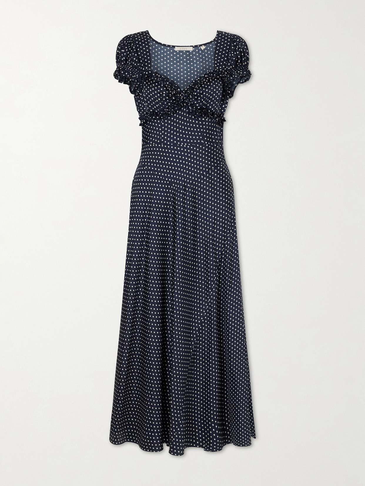 Valerine Gathered Polk-dot Silk-blend Twill Maxi Dress