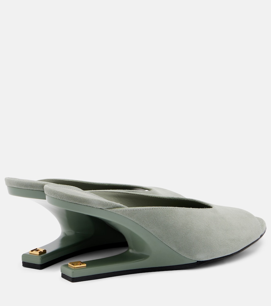 Suede cutout wedge mules