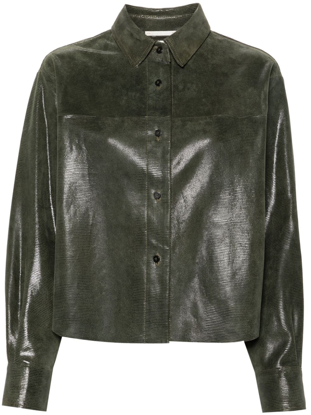 Lizard-skin effect leather shirt - Green