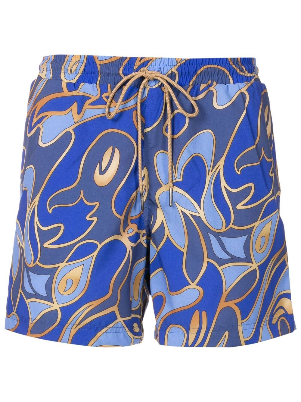 Abstract-print drawstring swim trunks - Blue