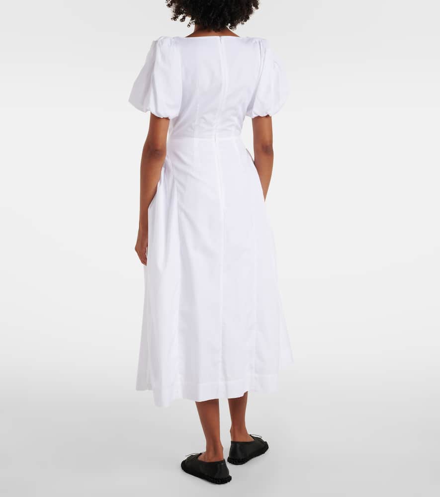 Puff-sleeve cotton poplin midi dress