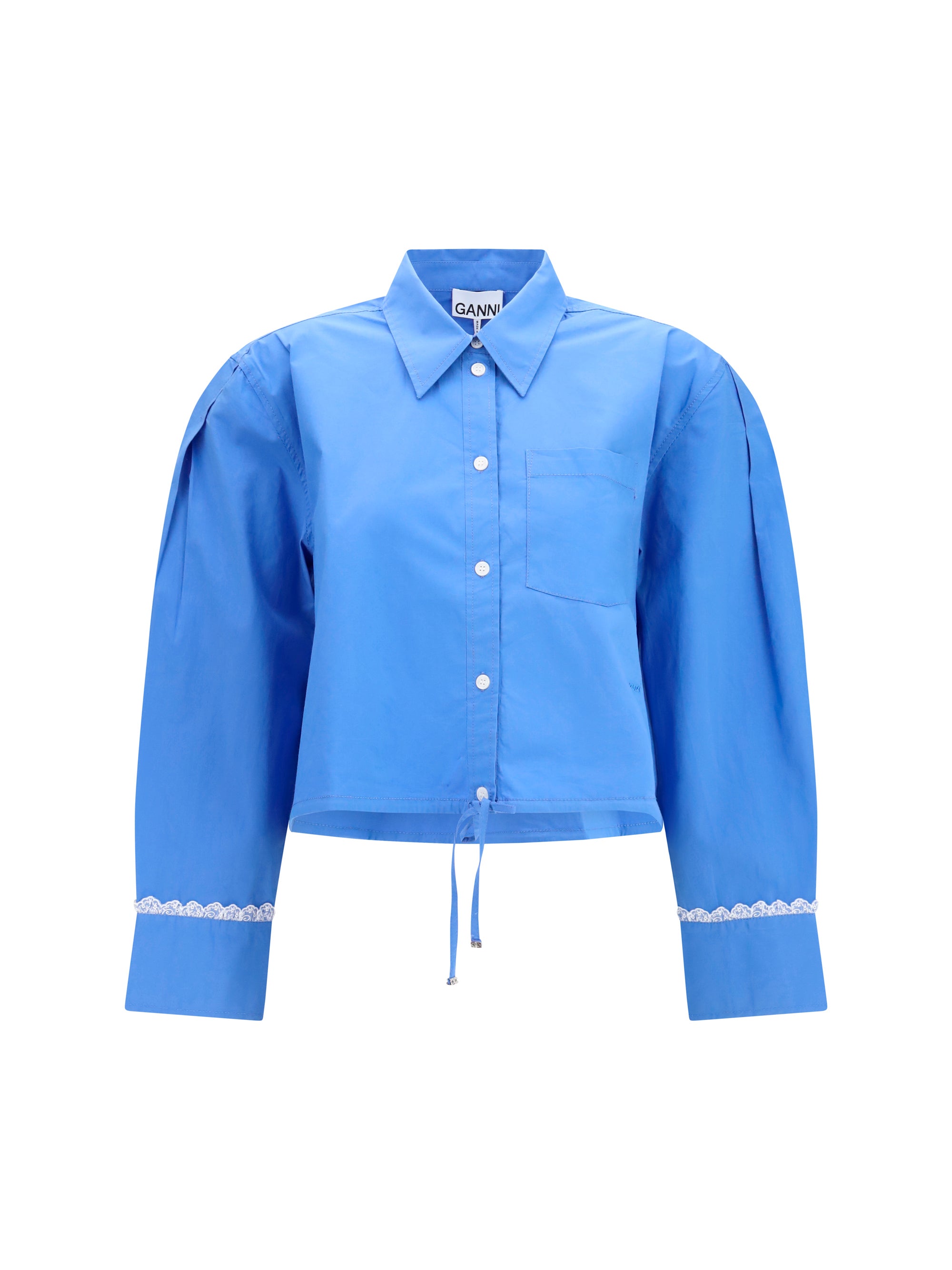Lace-Detail Cotton Shirt — Blue