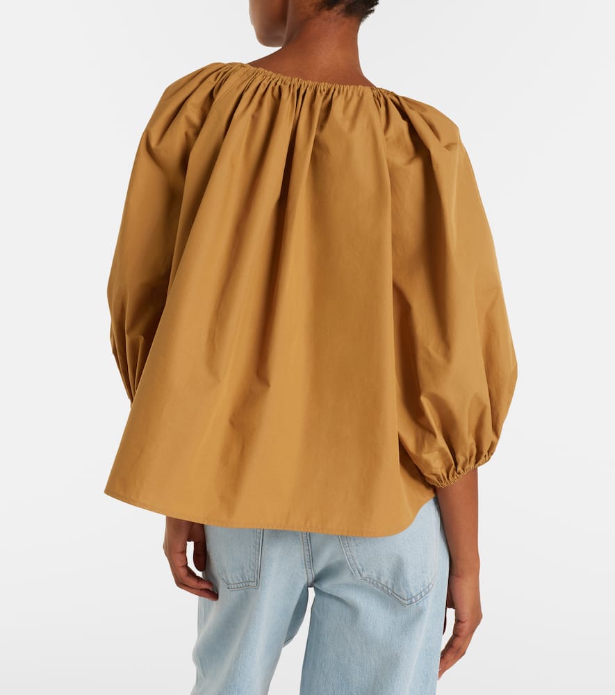 Gathered cotton poplin blouse