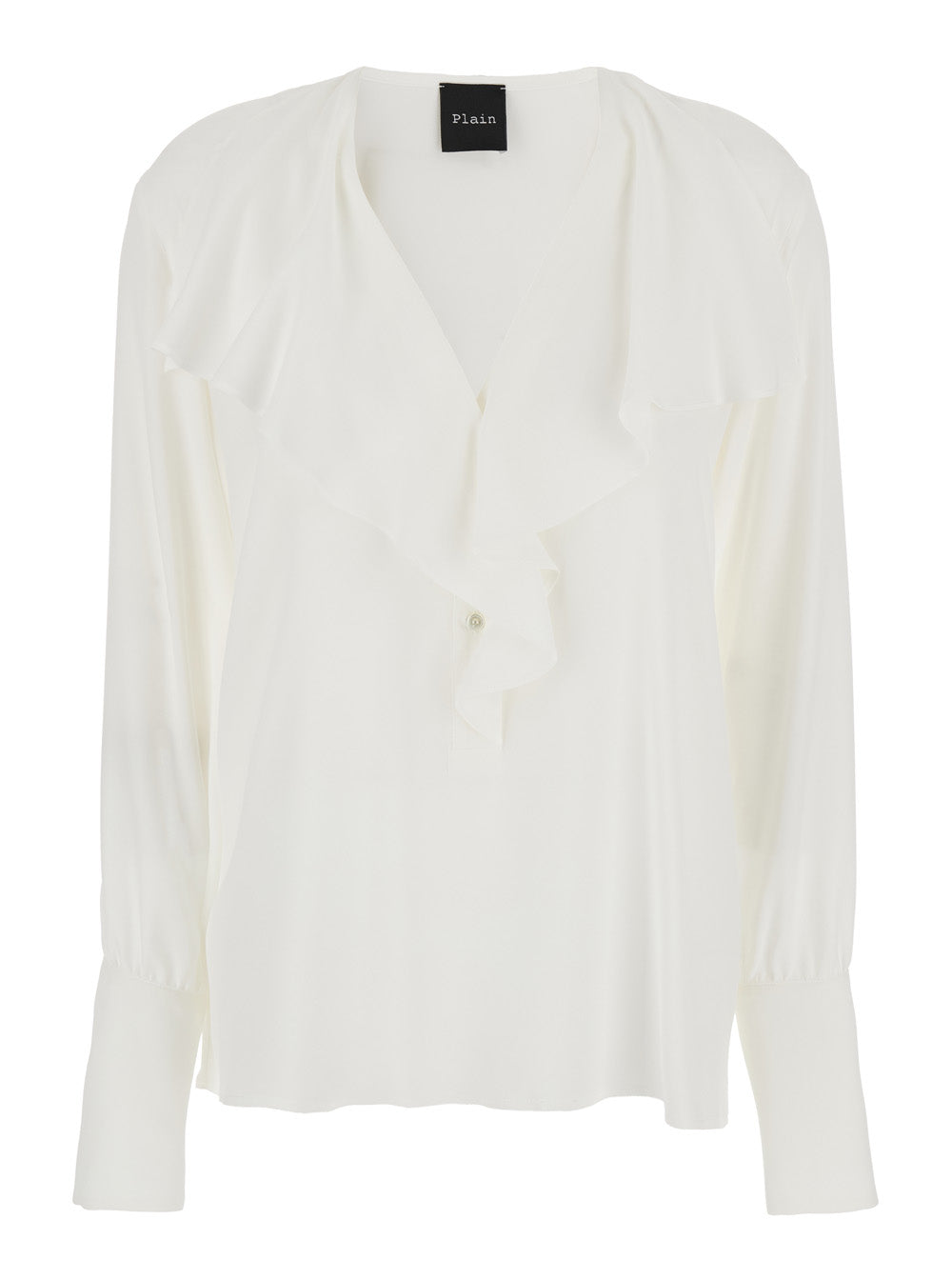 Ruffle-Front Silk-Blend Shirt — White