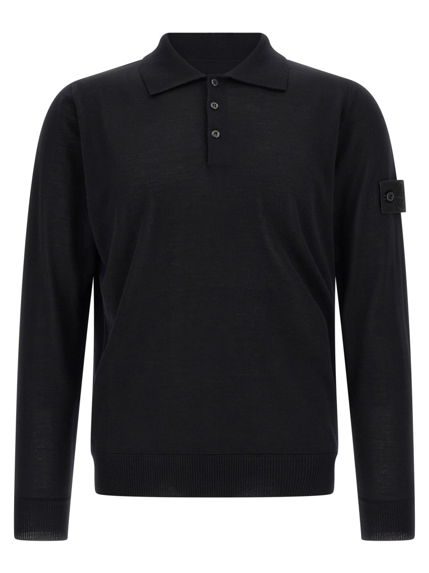 Black Solid Shirt Collar Sweater