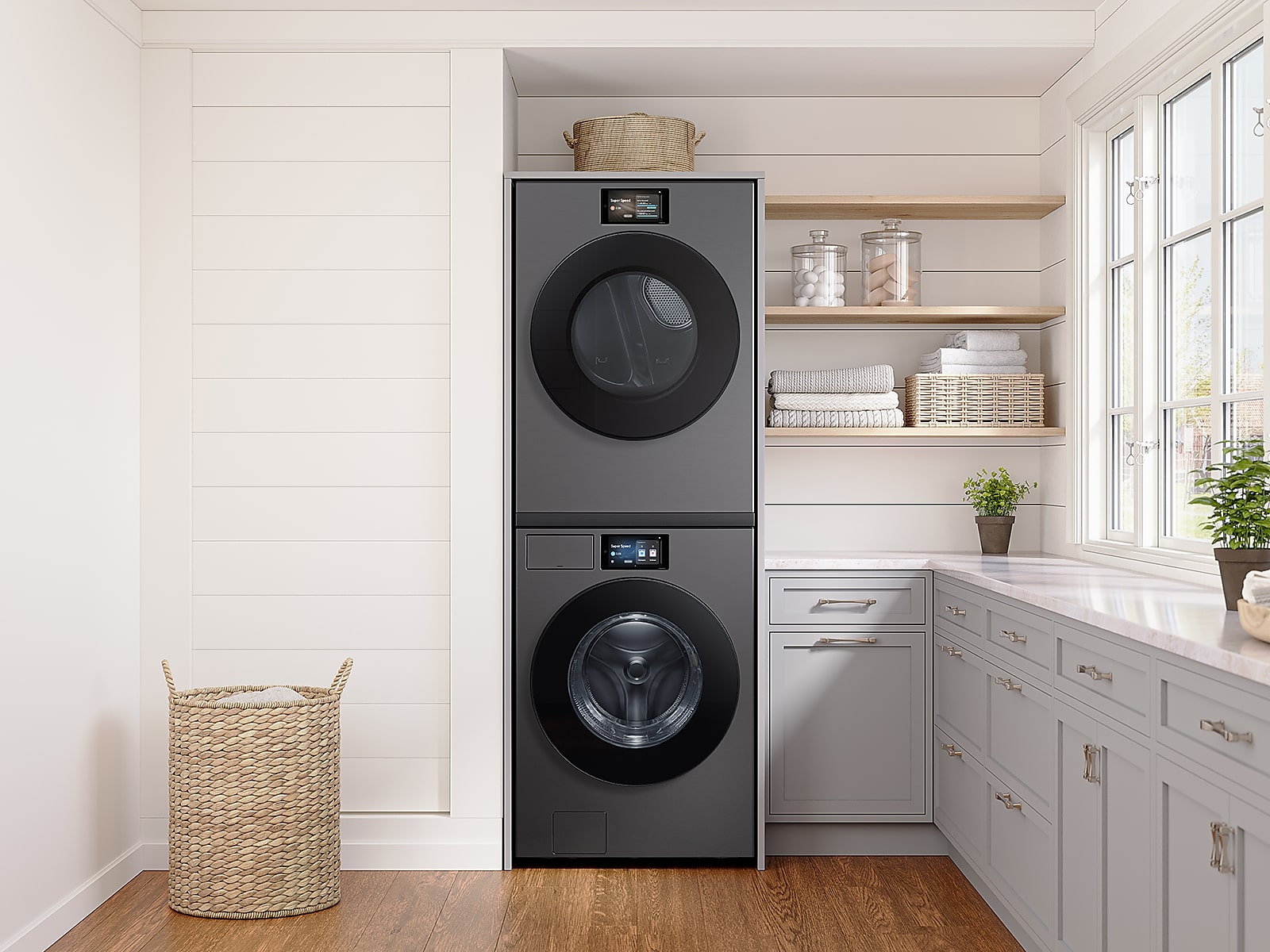 5.3 cu. ft. Bespoke AI Ultra Capacity Front Load Washer with AI Home and AI OptiWash+ in Dark Steel(WF90F53ADSA5)