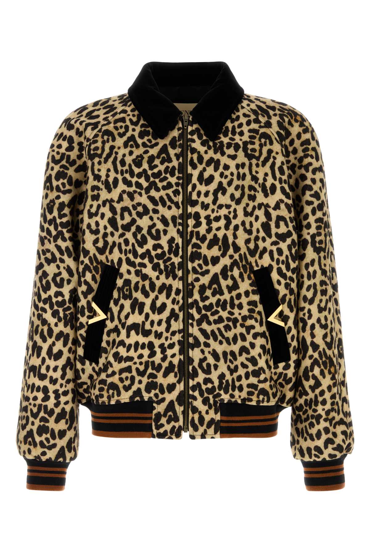 Leopard-Print Wool Bomber Jacket — Multicolor