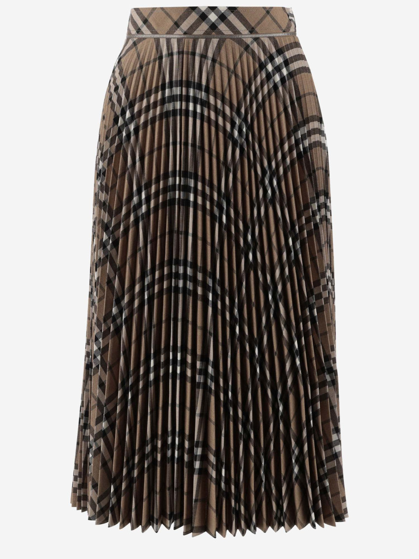 Wool Blend Pleated Check Skirt Skirts