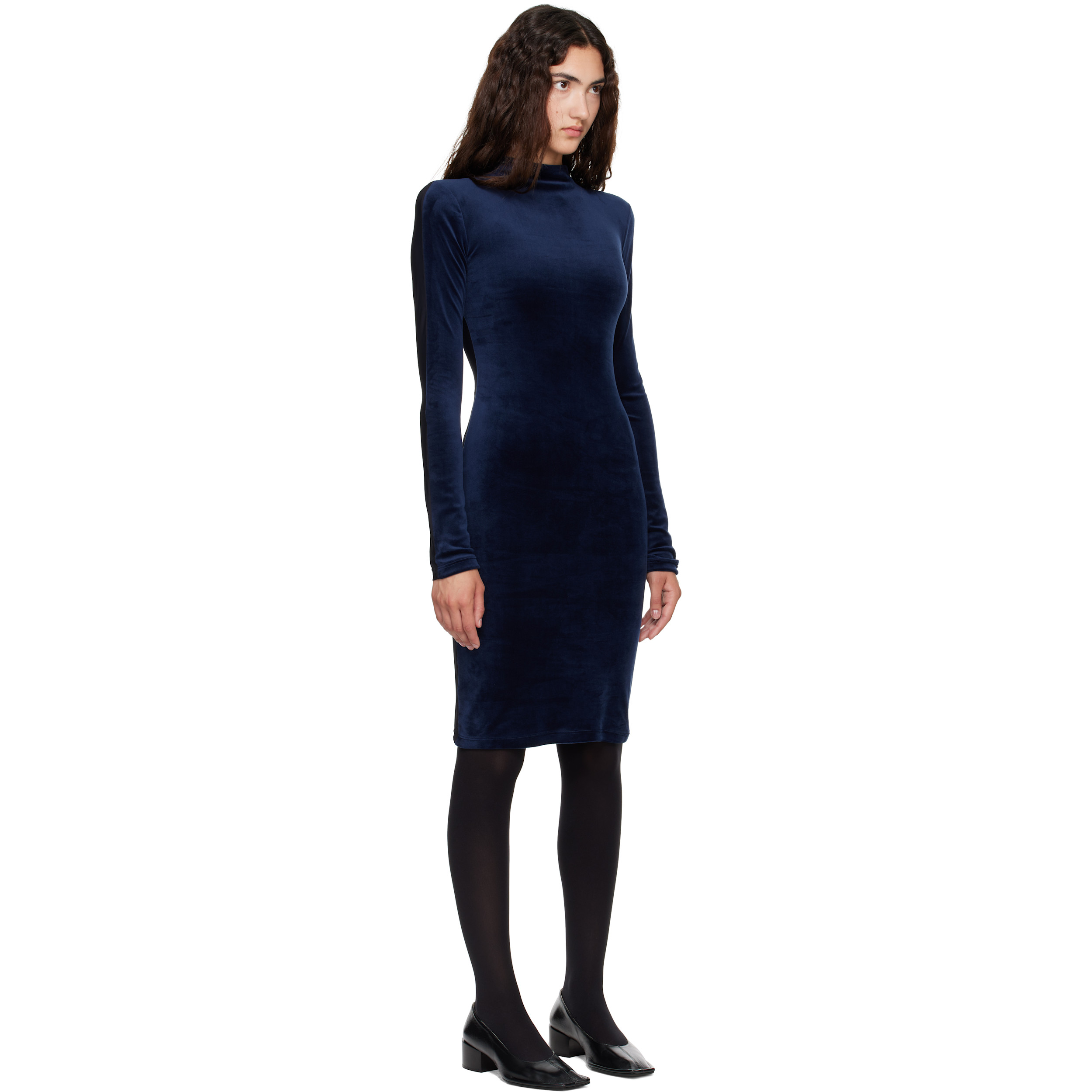 Navy & Black Long Sleeve Midi Dress