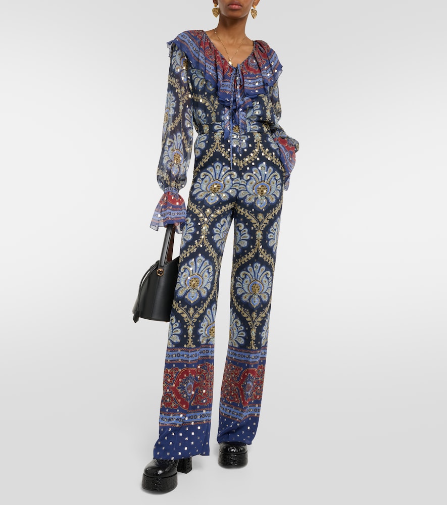 Paisley silk-blend wide-leg pants