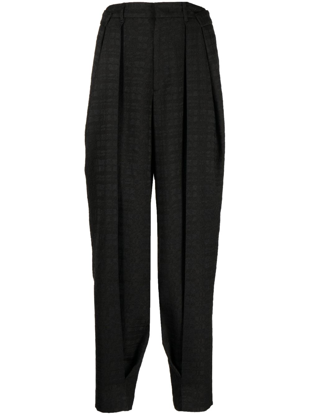 Pleated jacquard tailored trousers - Black