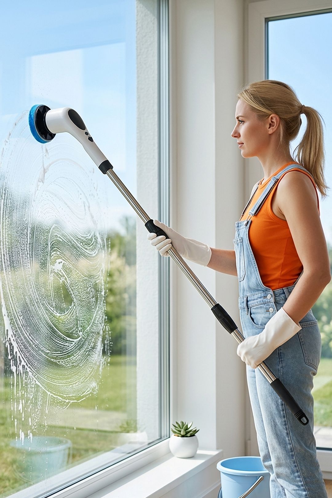 Living And Home 1 Cordless Handheld Electric Spin Scrubber With Long Handle In White
