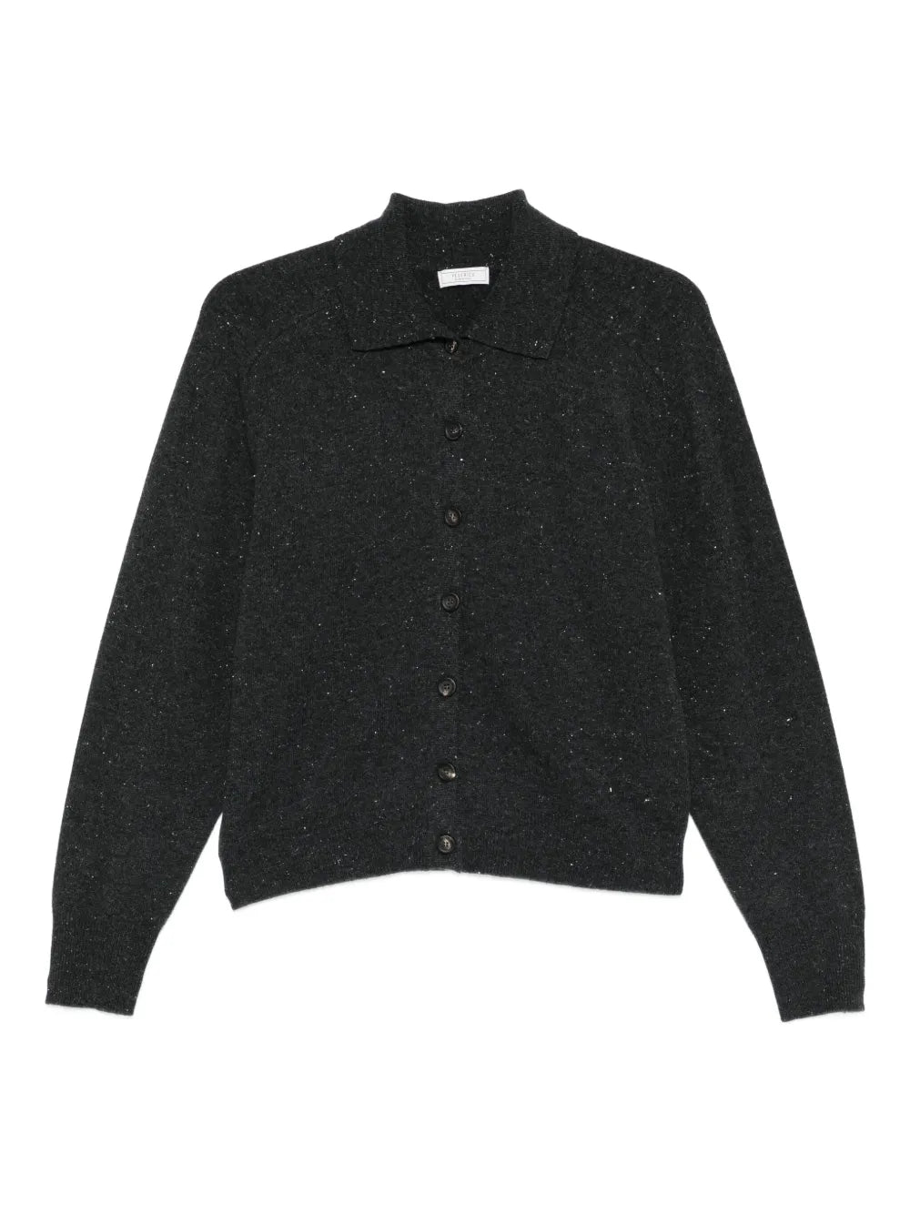 Speckled-Pattern Collared Cardigan — Black