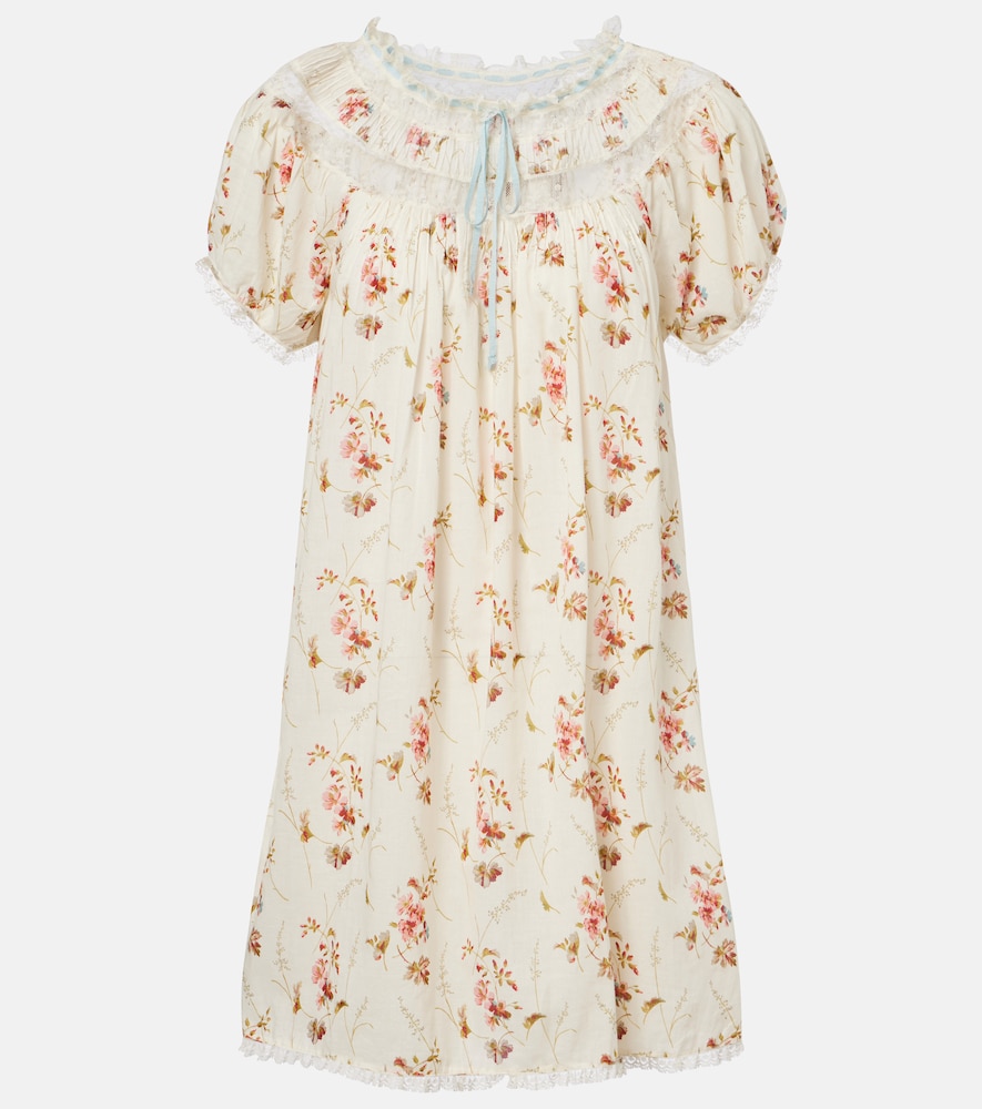 Dôen Floral lace-trimmed cotton poplin minidress