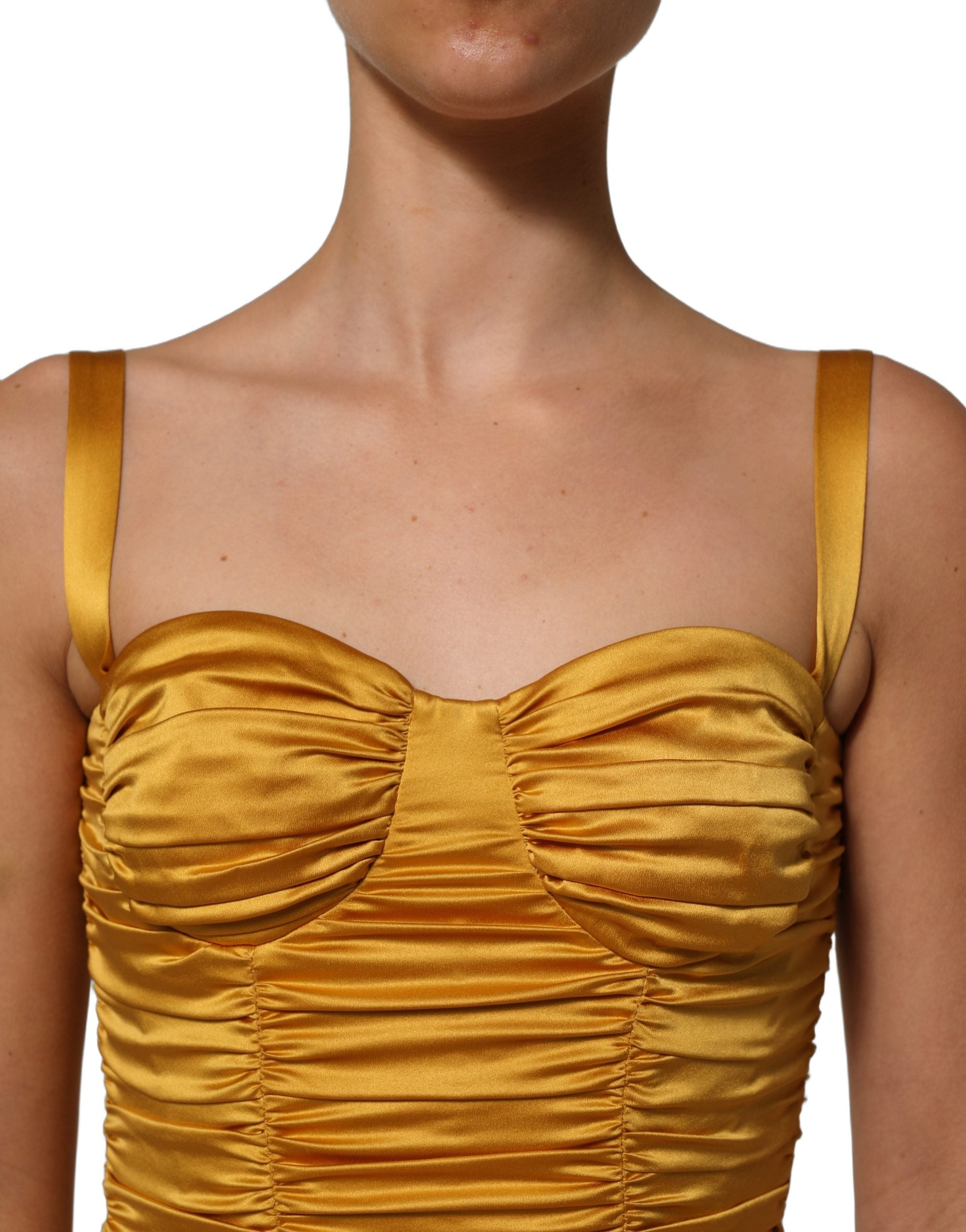 Silk Ruched Dress — Gold