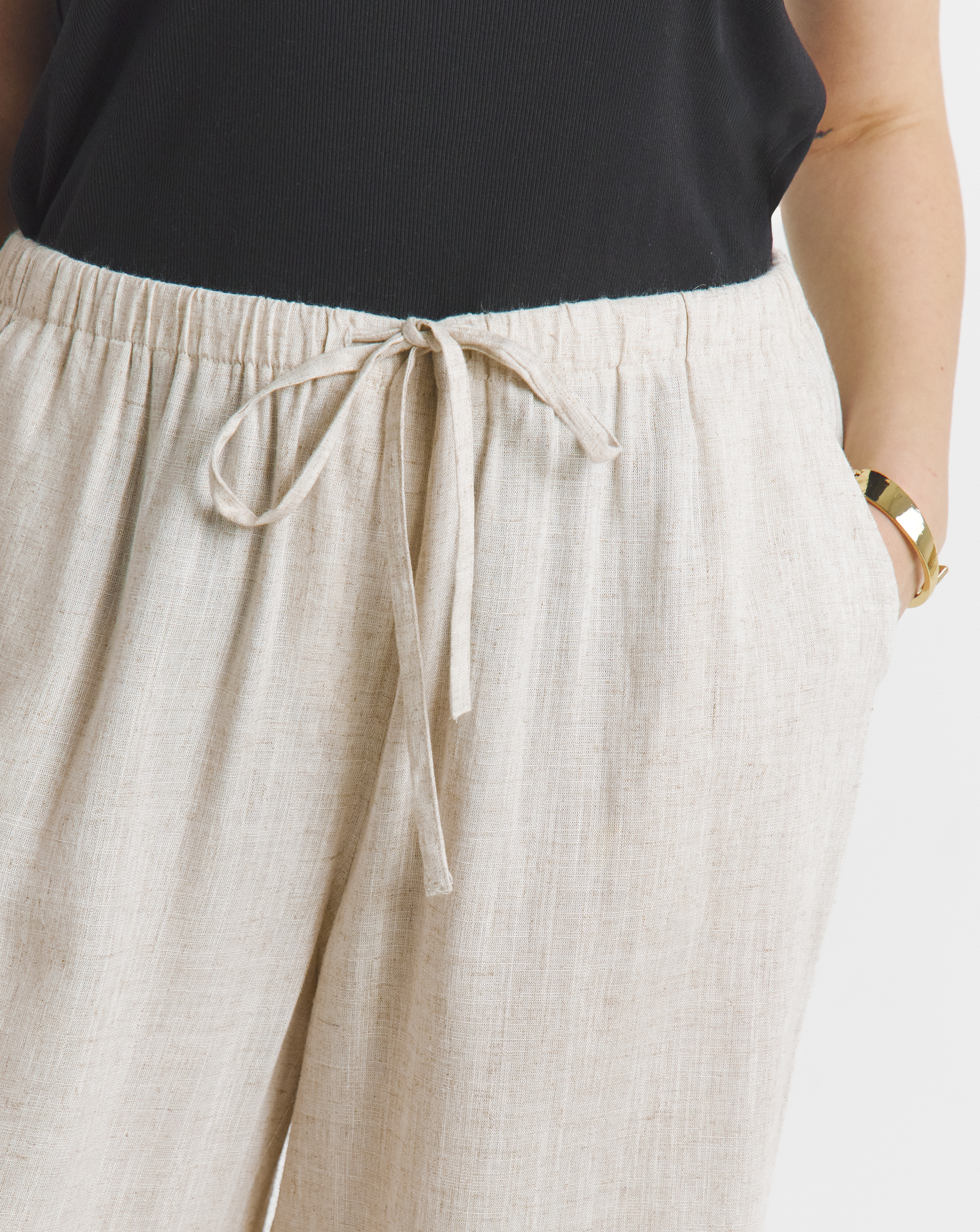 Tie Waist Wide Leg Linen Mix Trouser