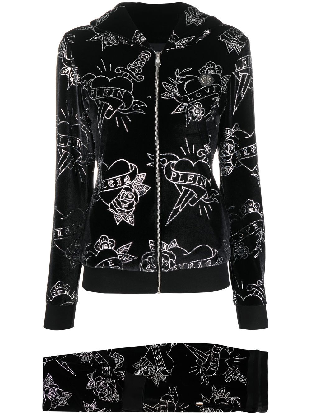 Heart velvet tracksuit set - Black
