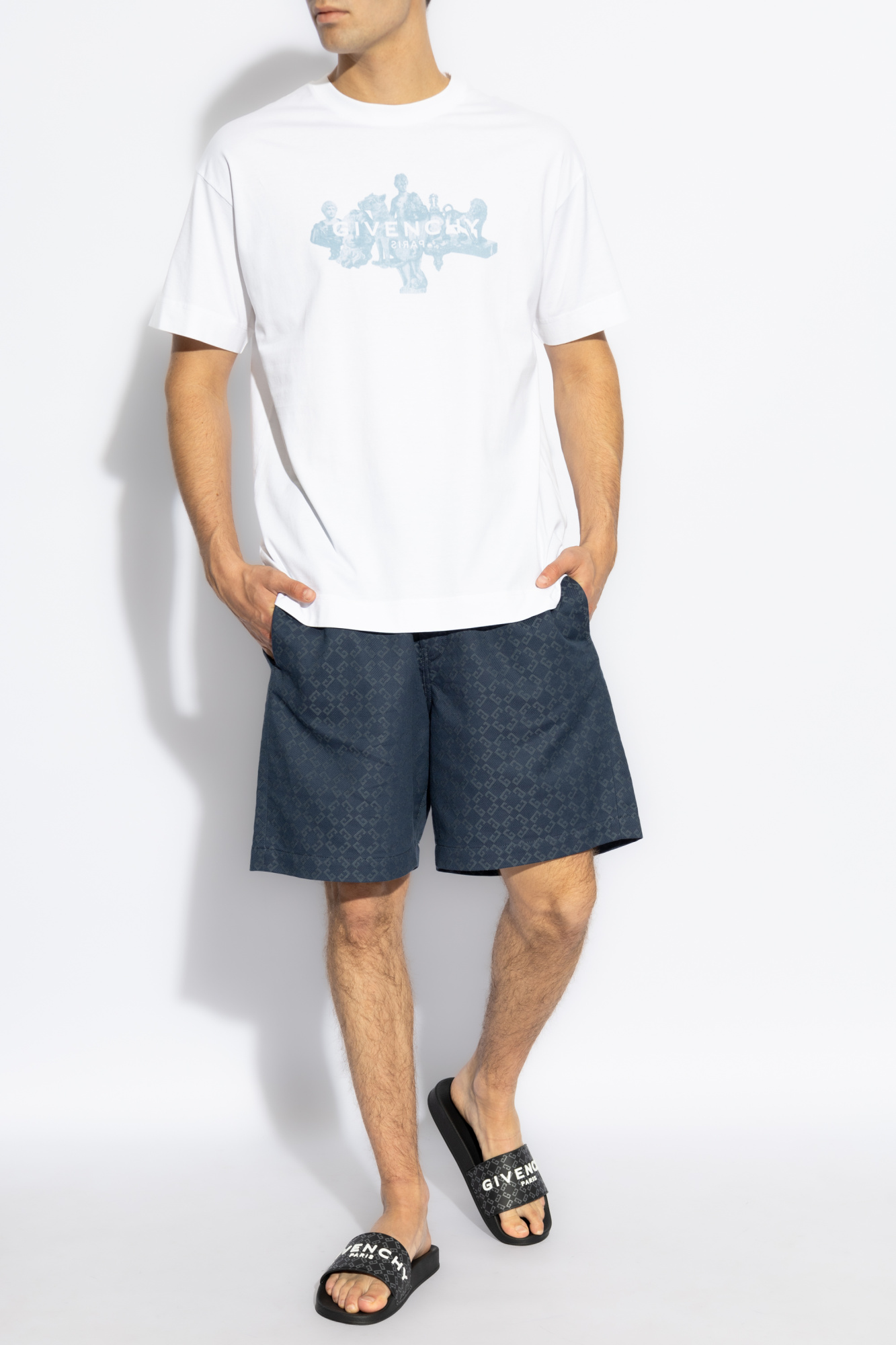 Logo Pattern Shorts, Men's, Navy Blue