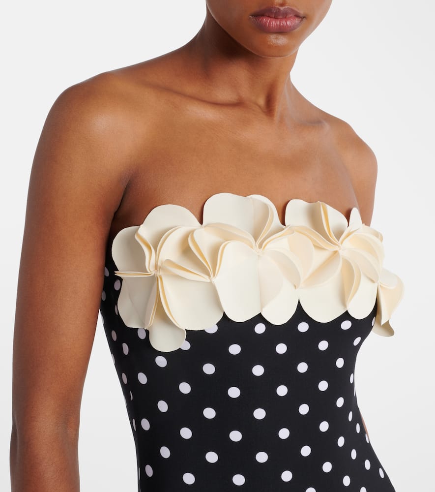 Floral-appliqué polka-dot swimsuit