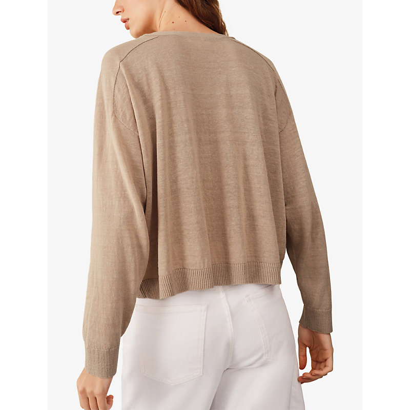 Womens Relaxed-Fit V-Neck Linen-Blend Cardigan