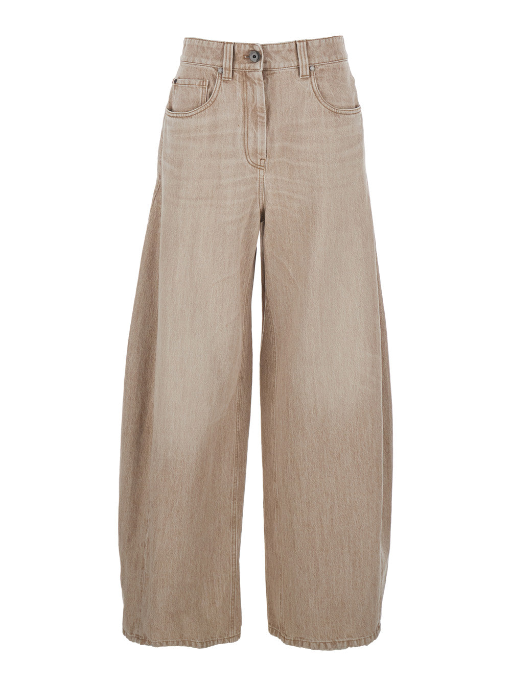 Balloon-Fit Denim Jeans — Beige