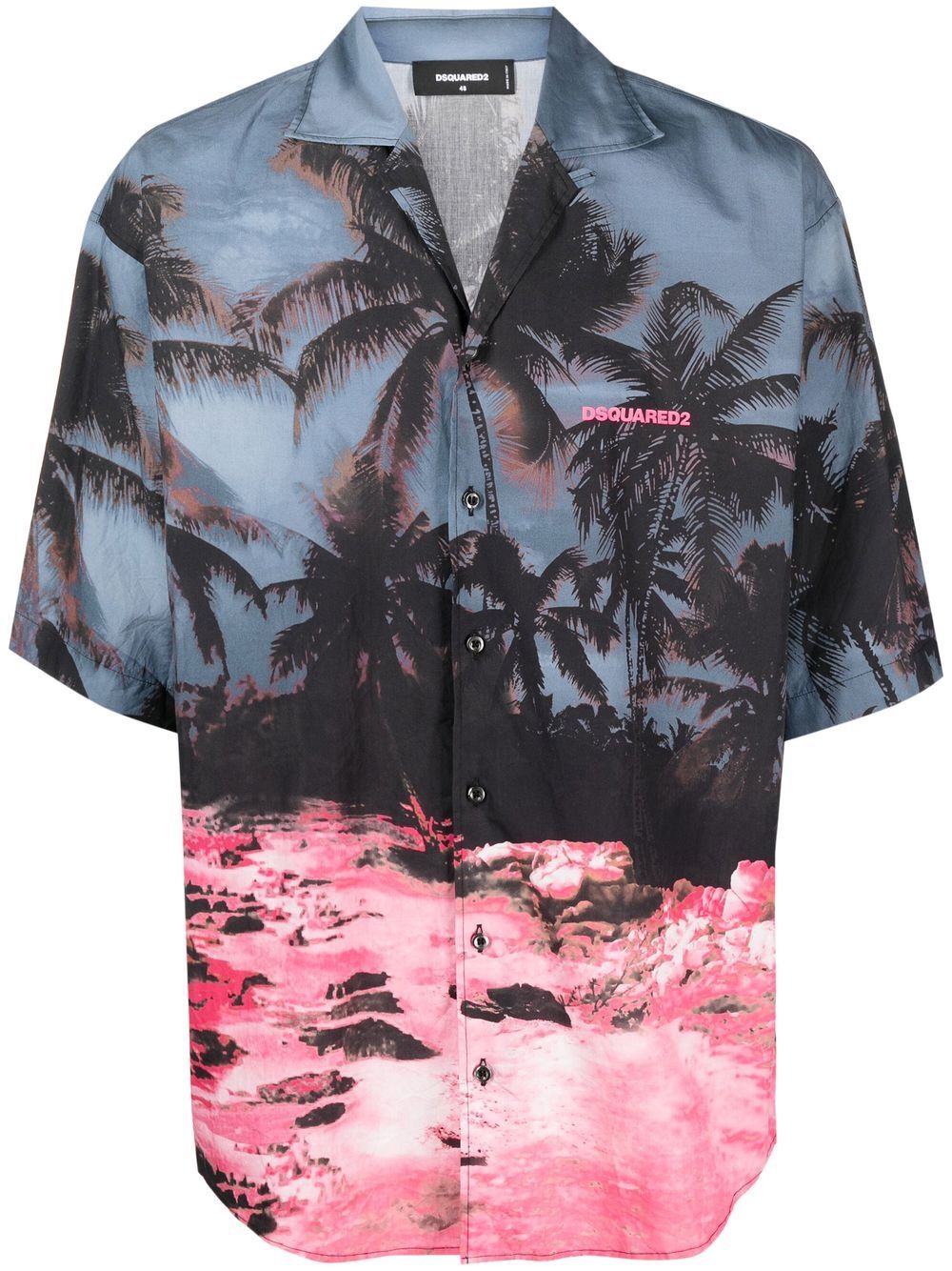 Palm tree-print short-sleeved shirt - Black