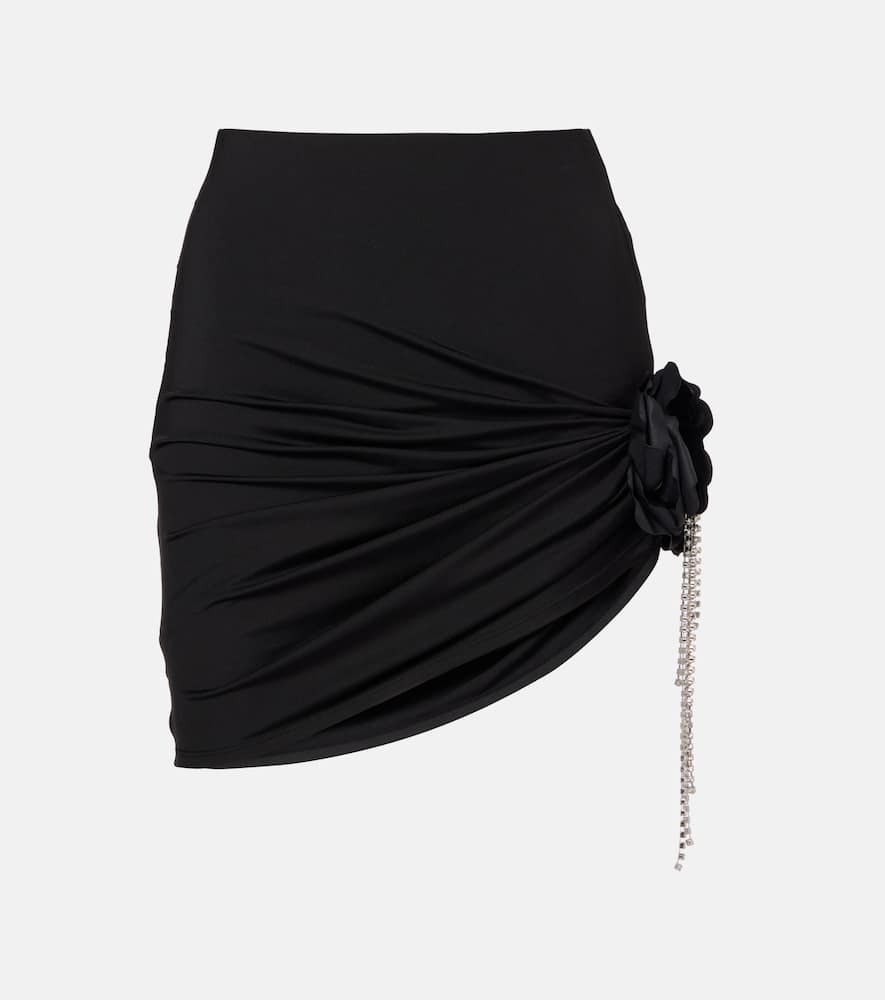 Draped embellished jersey miniskirt