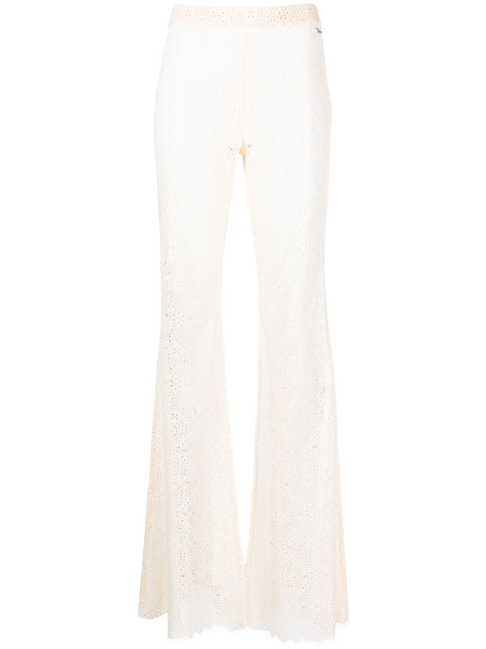 Sheer-lace flared trousers - Neutrals
