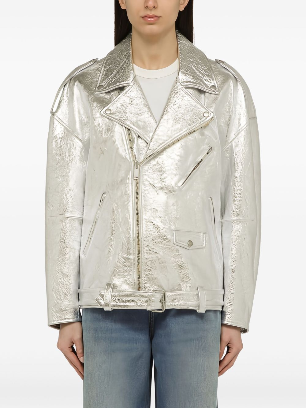 Leather biker jacket - Silver