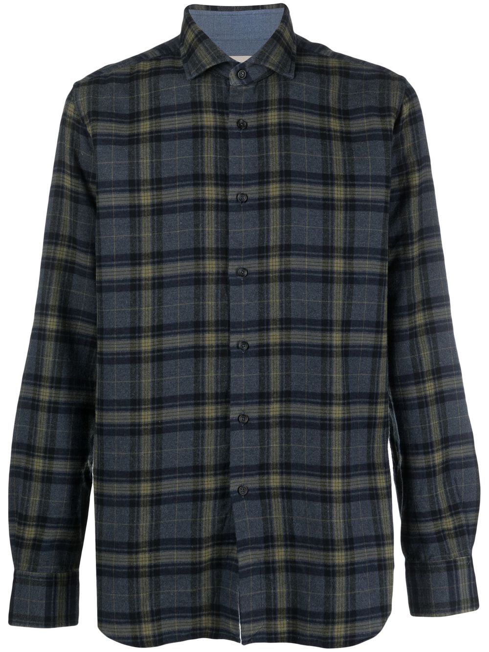 Tartan-check felted-finish shirt - Blue