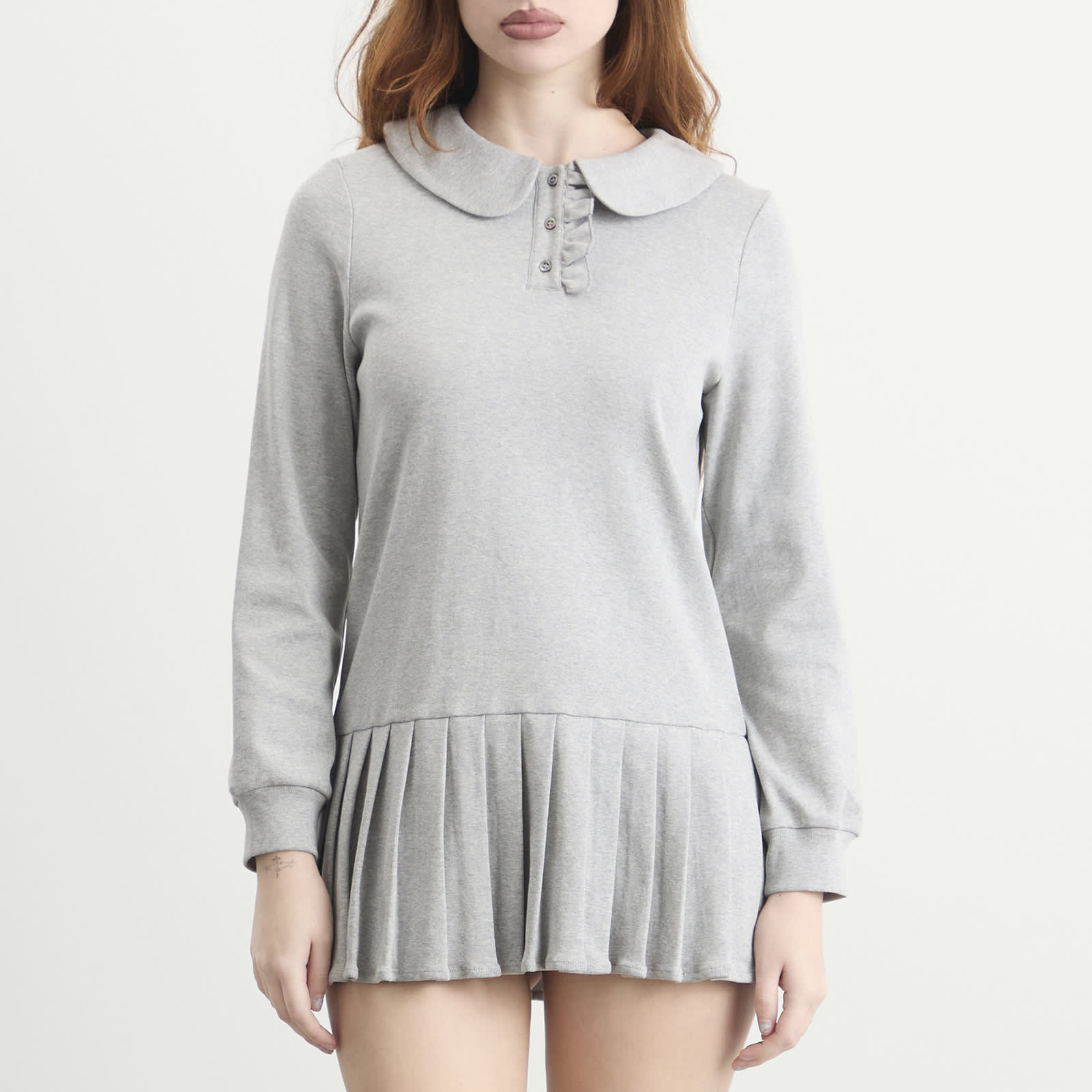 Women's Polo Mini Long Sleeve Pleat Dress in Grey