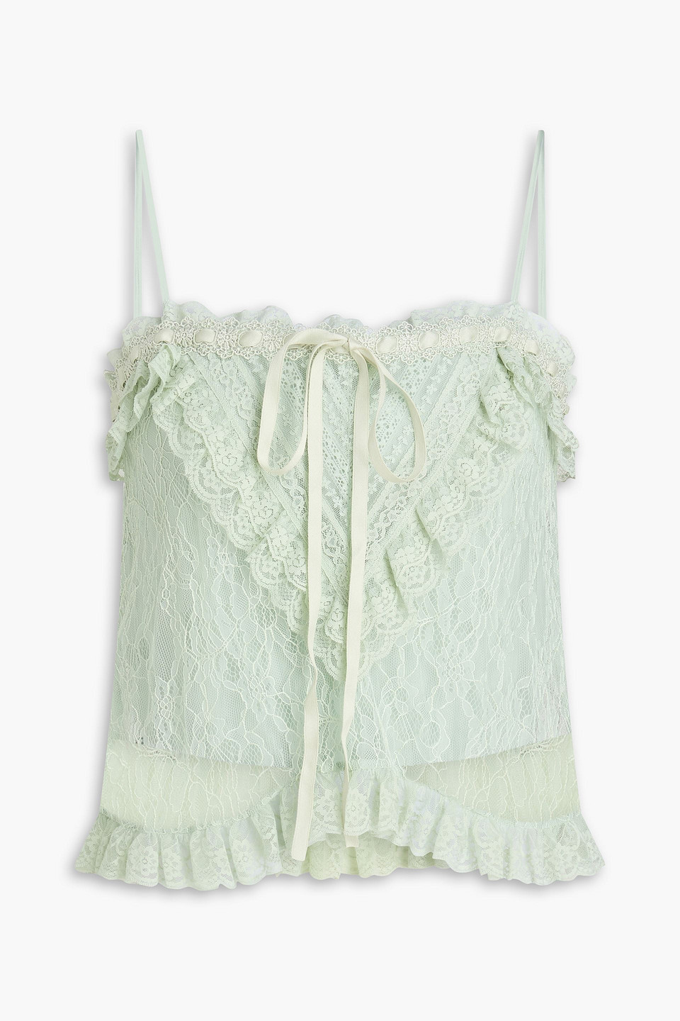 Alice Olivia - Alessia ruffled corded lace top - Green - US 4