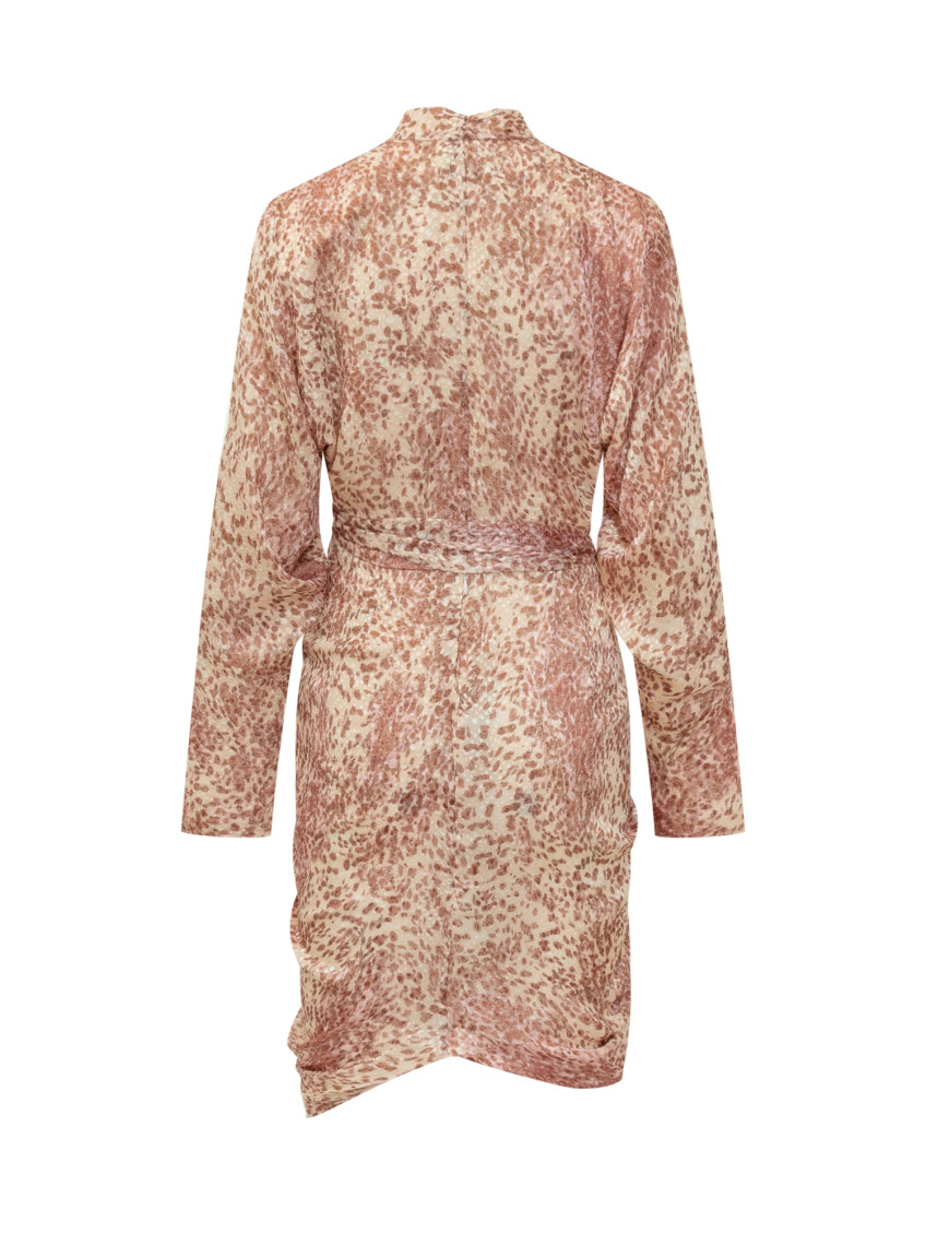 Pink Printed V Neck Mini Dress