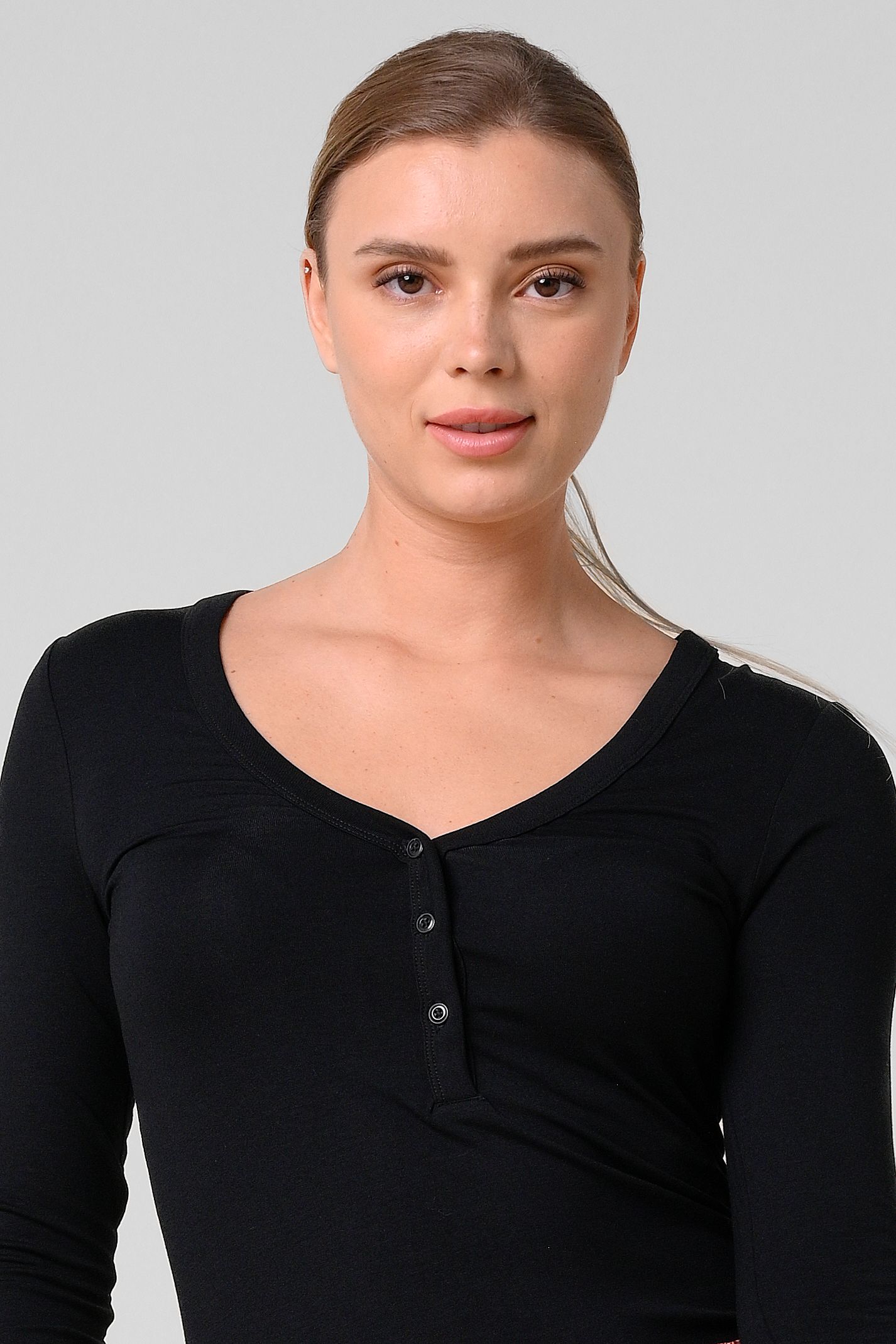 Enorsia Essential Viscose Long Sleeve Henley T-Shirt In Black